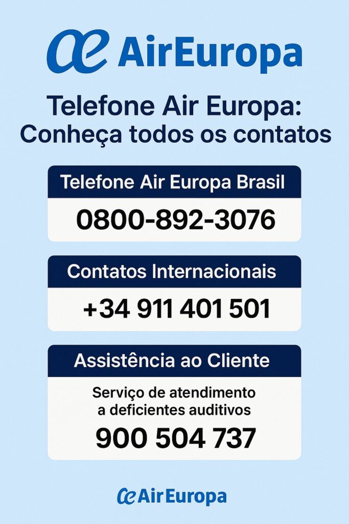 Telefone Air Europa: Como Entrar em Contato com a Air Europa Brasil 2 Telefone Air Europa Brasil